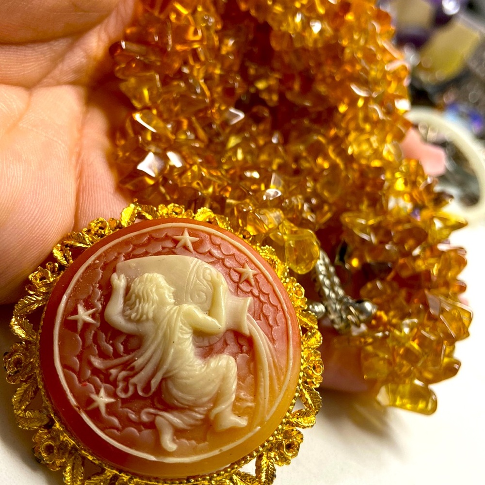 ⚜️ VINTAGE GOLD YELLOW CITRINE  NECKLACE